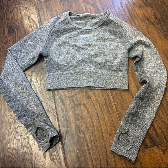 Gymshark Women’s Seamless Cropped Long Sleeve Top Gray Athletic Workout S <196>> - Picture 5 of 9